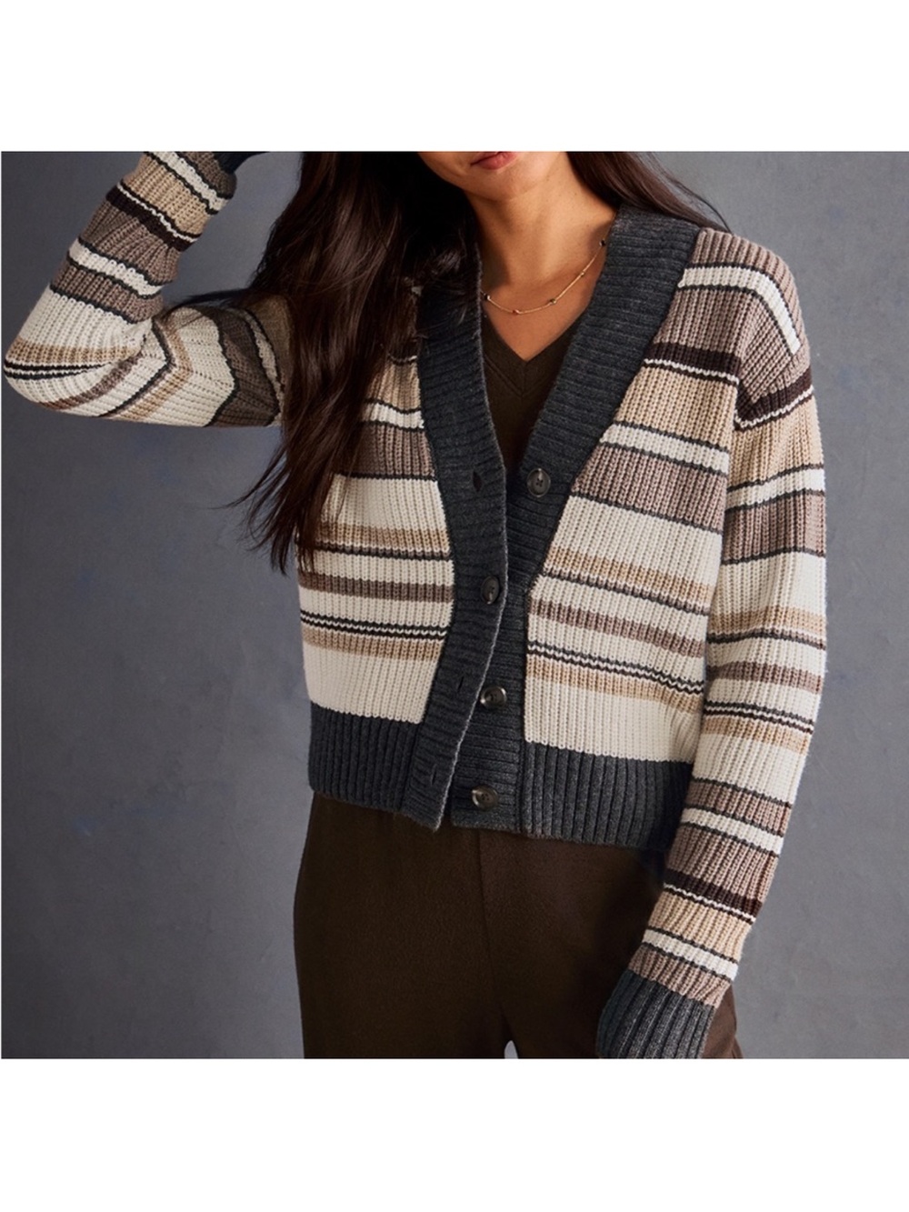CAbi Cocoa Striped Cardigan
